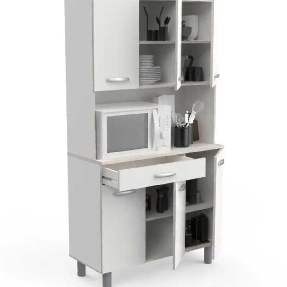 Buffetkast Pavel 185cm hoog - mat wit/acacia met werkblad