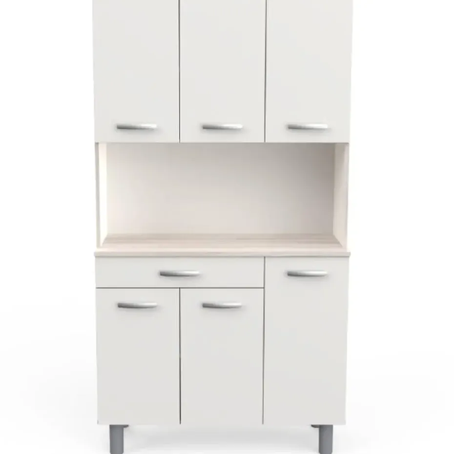 Buffetkast Pavel 185cm hoog - mat wit/acacia met werkblad