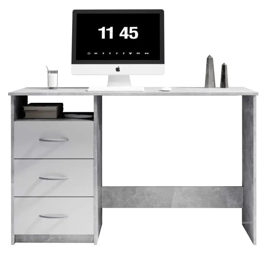 Bureau Adriano 123cm met 3 lades - beton/wit