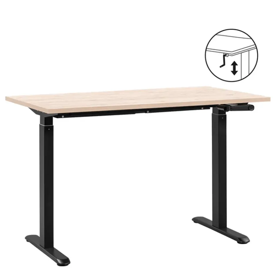 Bureau Homeworx zit/sta handmatig verstelbaar – eikenkleur/zwart - 75/118x120x70 cm