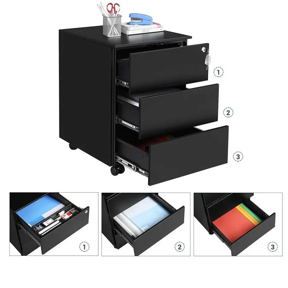 Bureau Ladeblok verrijdbaar Incl. Slot - 55x45x39cm - Zwart