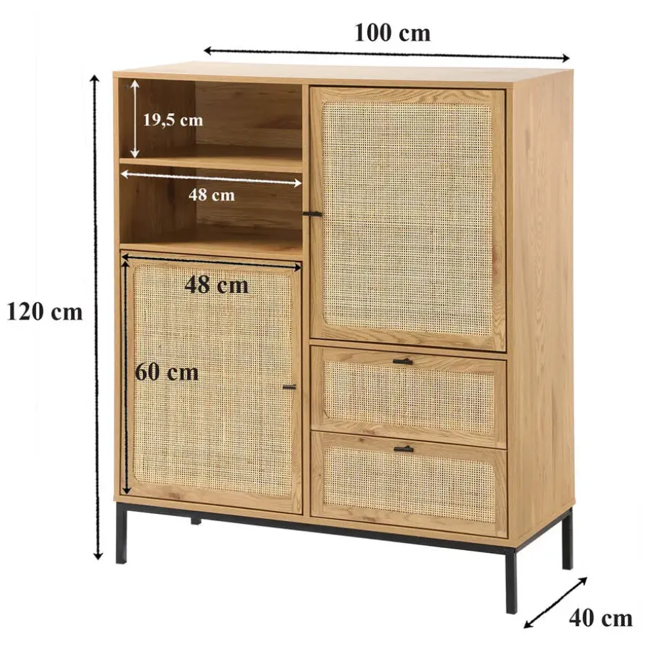 CALICOSY - Buffetkast JAYA - Licht hout - 120x100x40 cm