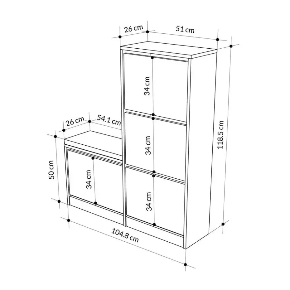 CALICOSY - Schoenenkast DUDE - Eik grijs - 118,5x105x26 cm