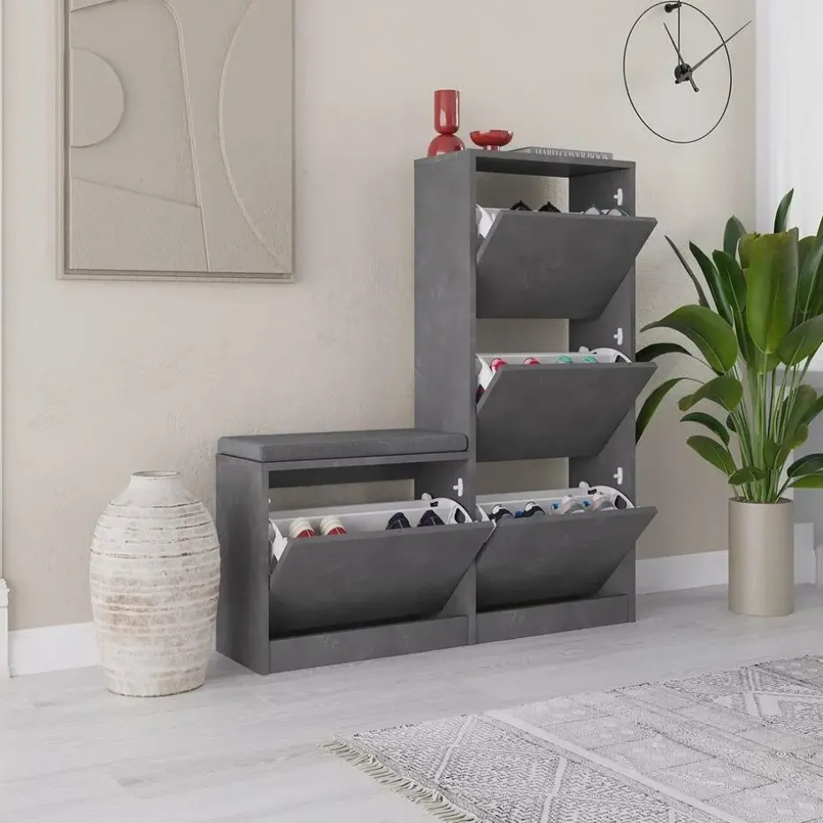 CALICOSY - Schoenenkast DUDE - Beton grijs - 118,5x105x26 cm