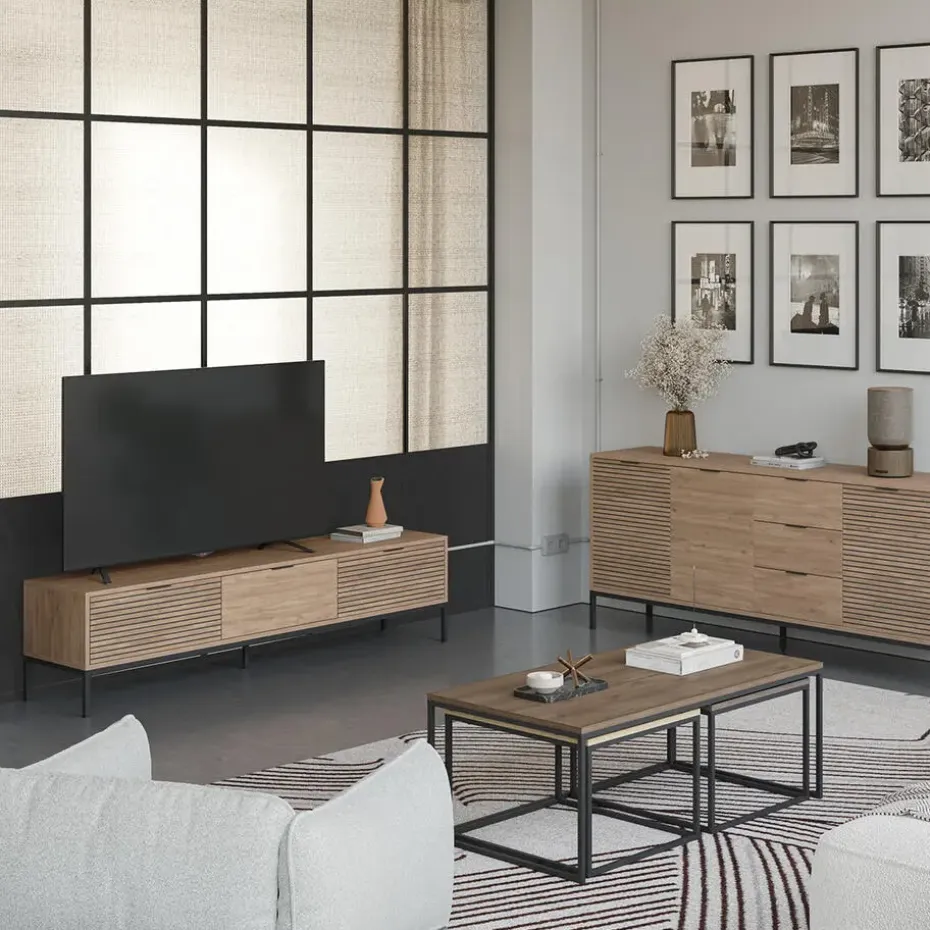 CALICOSY - TV-Meubel ARIEL - Licht hout - 55x180x40 cm