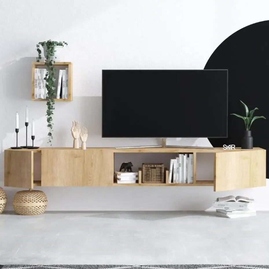 CALICOSY - TV-Meubel AVIOR - Licht hout - 25x180x32 cm