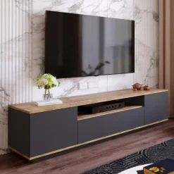 CALICOSY - TV-Meubel FR7-AA - Handgemaakt eiken / grijs - 44,6x180x44,5 cm