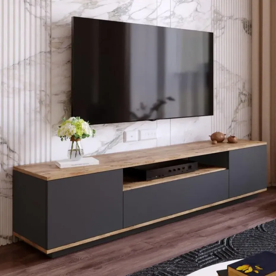 CALICOSY - TV-Meubel FR7-AA - Handgemaakt eiken / grijs - 44,6x180x44,5 cm