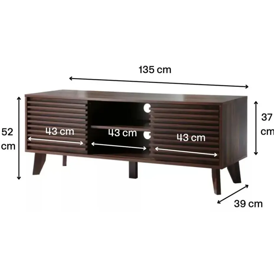 CALICOSY - TV-Meubel FRIBOURG - Donker hout - 51,5x135x39 cm