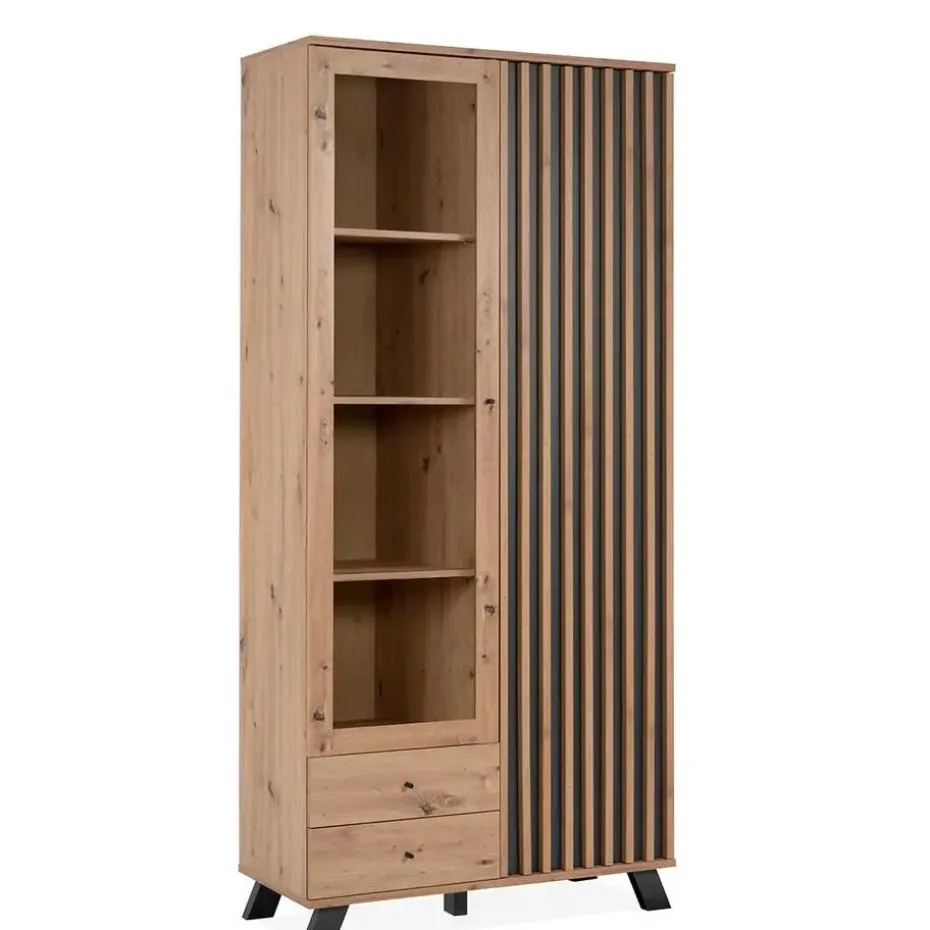 CALICOSY - Vitrinekast LUBLIN - Licht hout - 198x92x40 cm