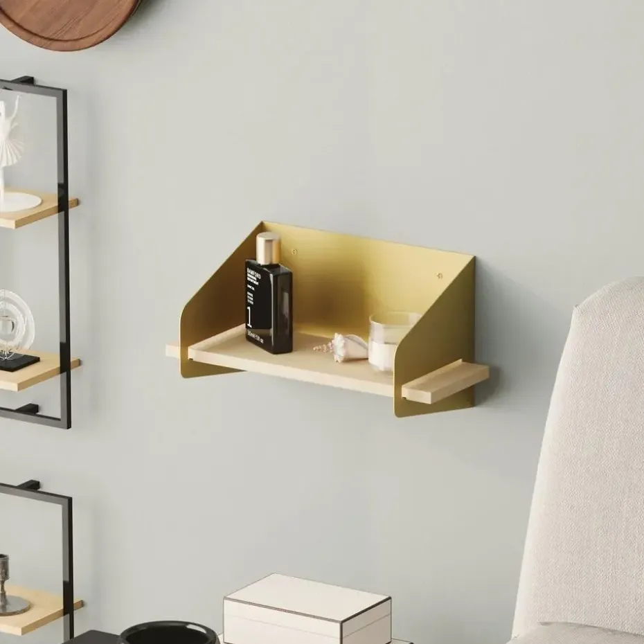 CALICOSY - Wandrek WREN - Goud/Hout - 20x40x19 cm