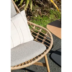 Castello lounge fauteuil - light teak look - natural rotan-merino sand