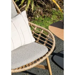 Castello lounge fauteuil - light teak look - natural rotan-merino sand