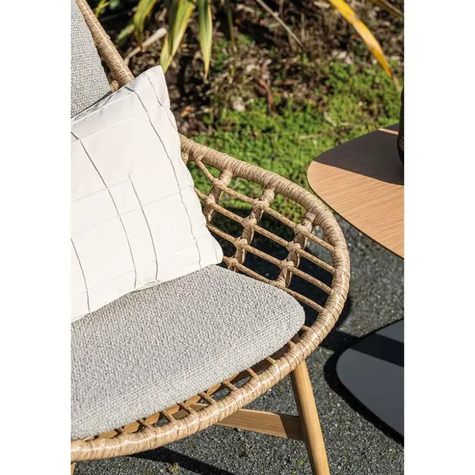 Castello lounge fauteuil - light teak look - natural rotan-merino sand