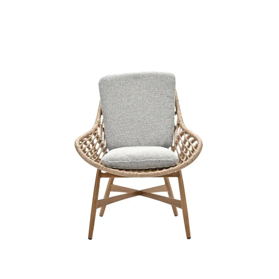 Castello lounge fauteuil - light teak look - natural rotan-merino sand