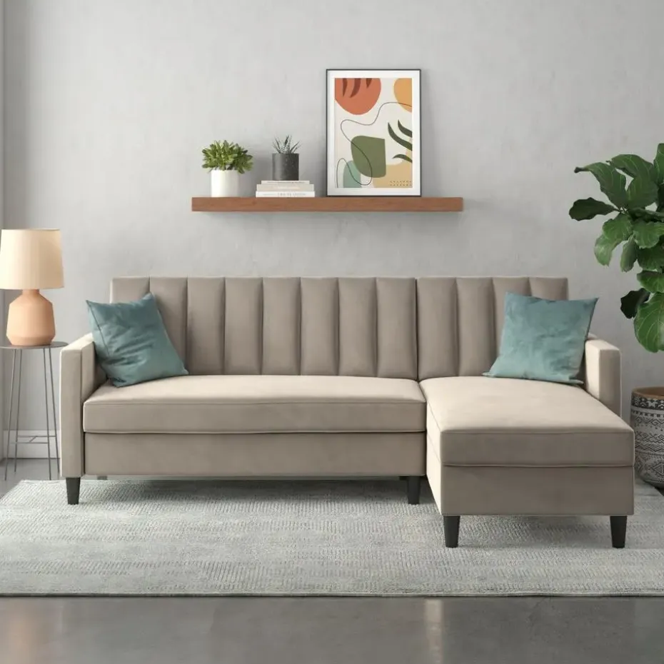 Celine - 3-zits hoekslaapbank met opbergruimte in taupe fluweel