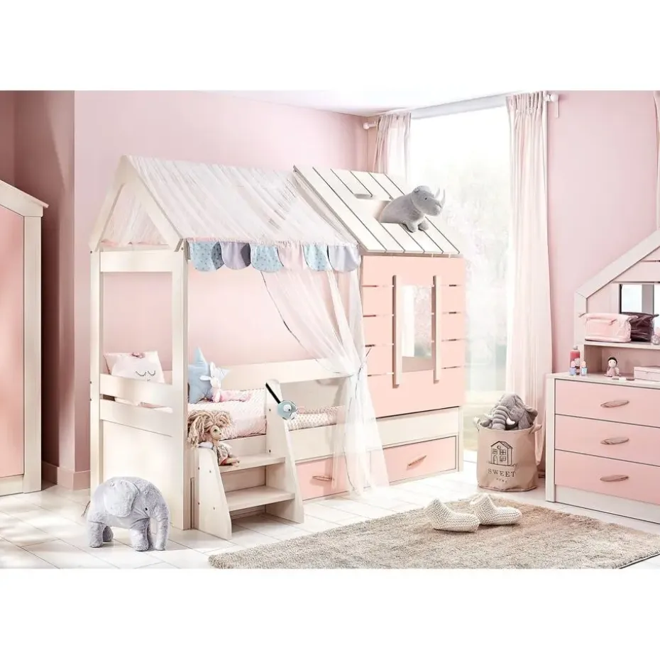 Cento Pink commode ladekast huisje met spiegel meisjeskamer
