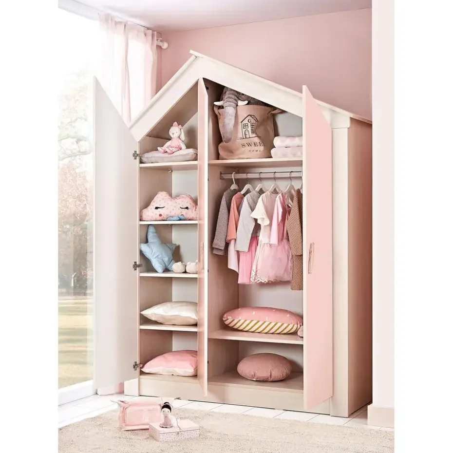 Cento Pink 3-deurs kledingkast huisje meisjeskamer