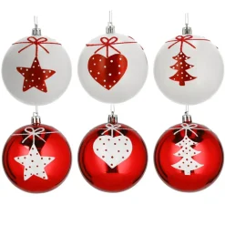 Cepewa Kerstballen - 6x - rood - wit - kunststof - 6 cm