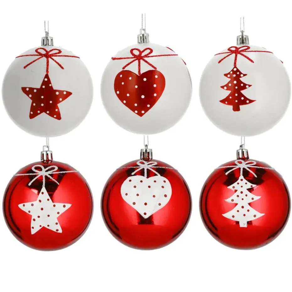 Cepewa Kerstballen - 6x - rood - wit - kunststof - 6 cm