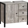 Chris - Onderkast 3 laden 1 deur beton/zwarte spaanplaat 60 cm