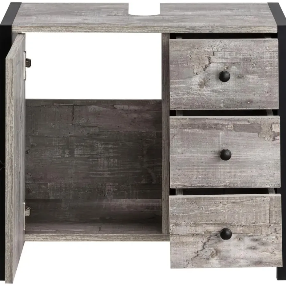 Chris - Onderkast 3 laden 1 deur beton/zwarte spaanplaat 60 cm