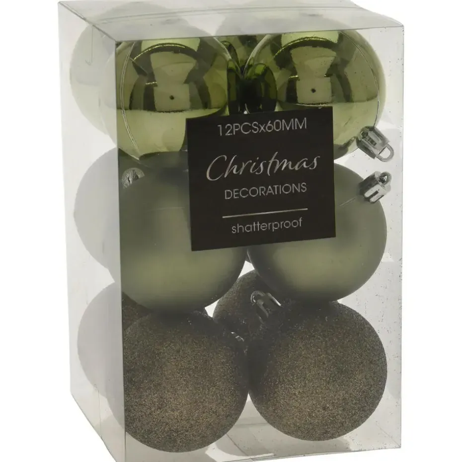 Christmas Decoration Kerstballen - 12st - kunststof - groen - 6 cm