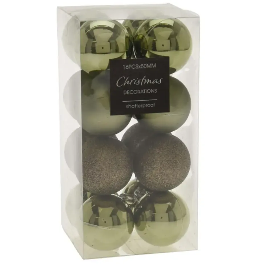 Christmas Decoration Kerstballen - 16st - kunststof - mix groen - 5cm
