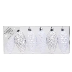 Christmas goods Kersthangers - 6x - dennenappels - wit - 9 cm