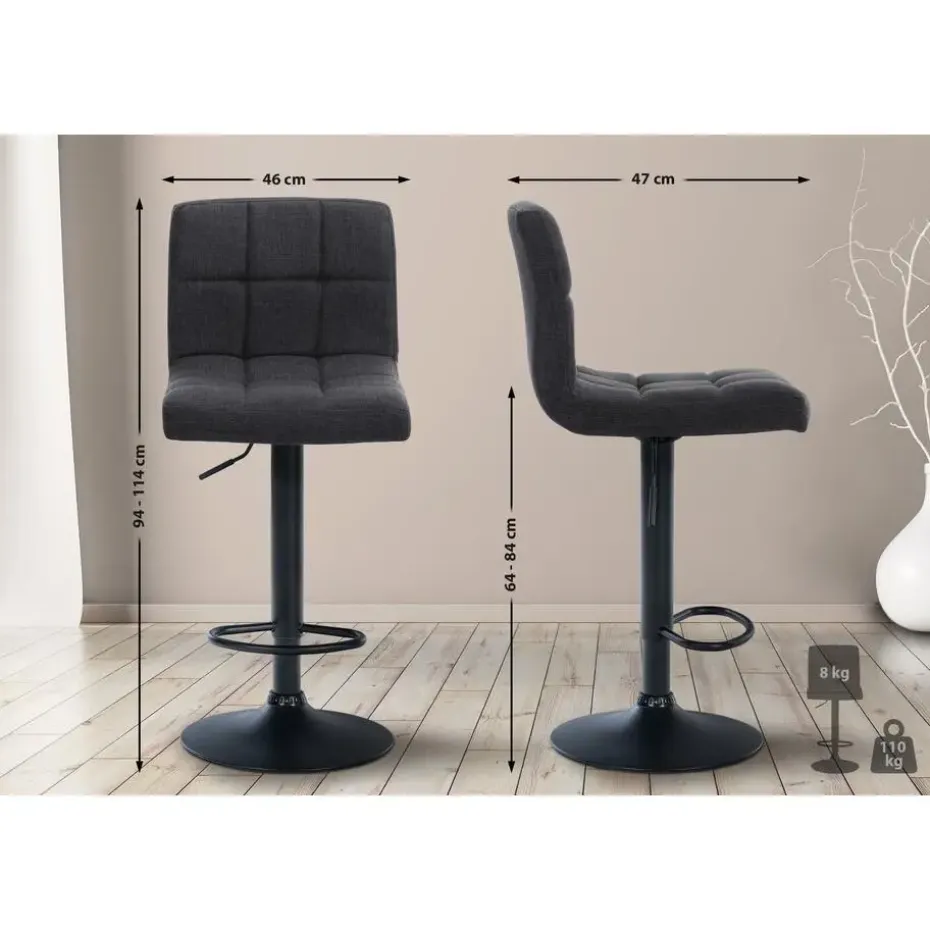 CLP Barkruk Calma zwart Frame - Stof - donkergrijs