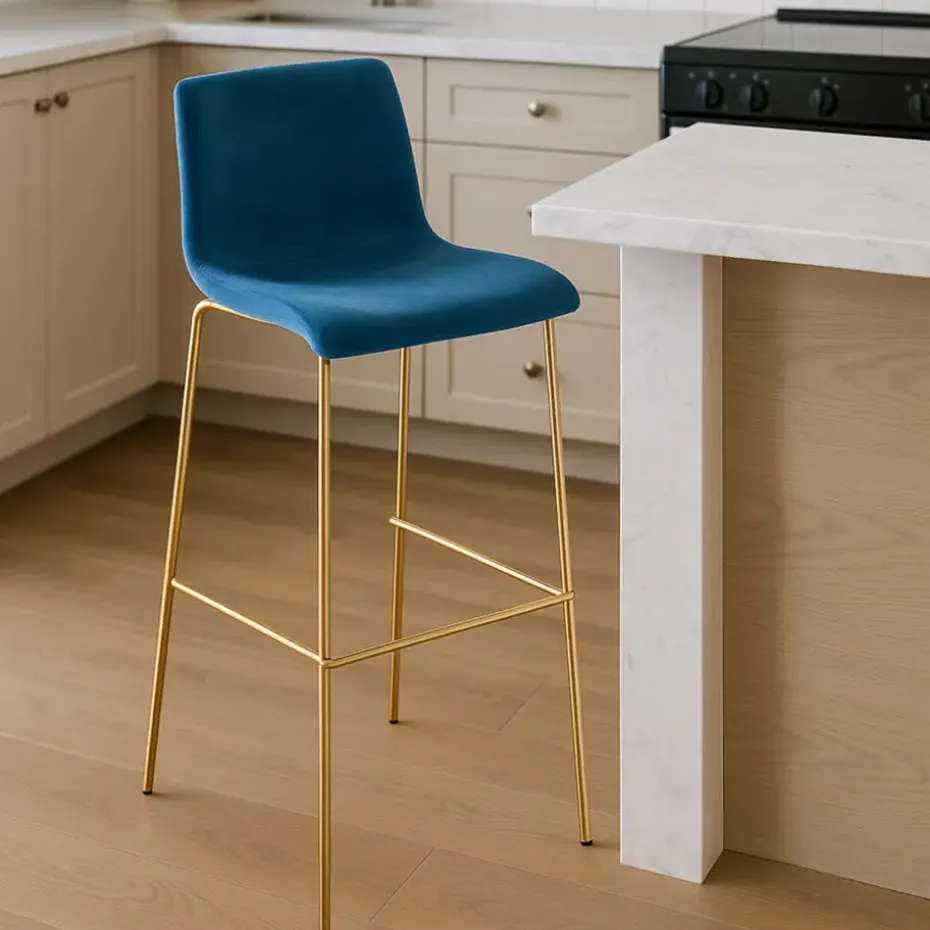 CLP Barkruk Hoover goud Frame - Fluweel - blauw