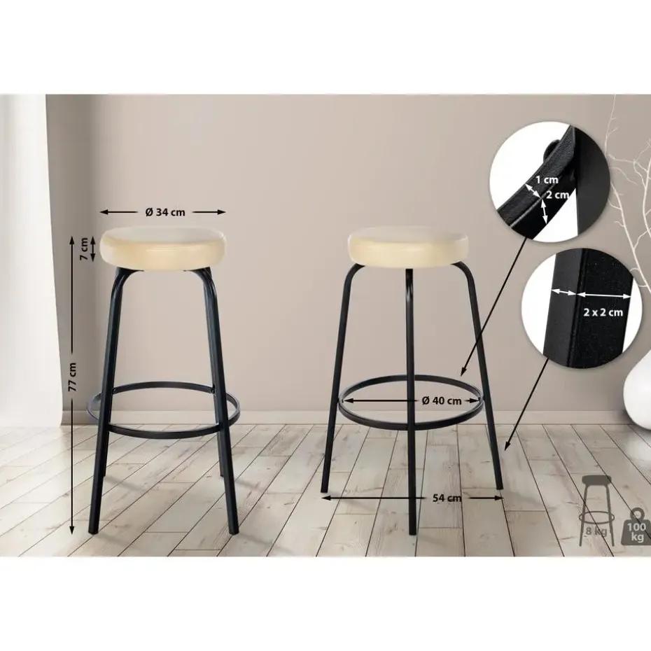 CLP Barkruk Kamari mat zwart Frame - Kunstleer - creme