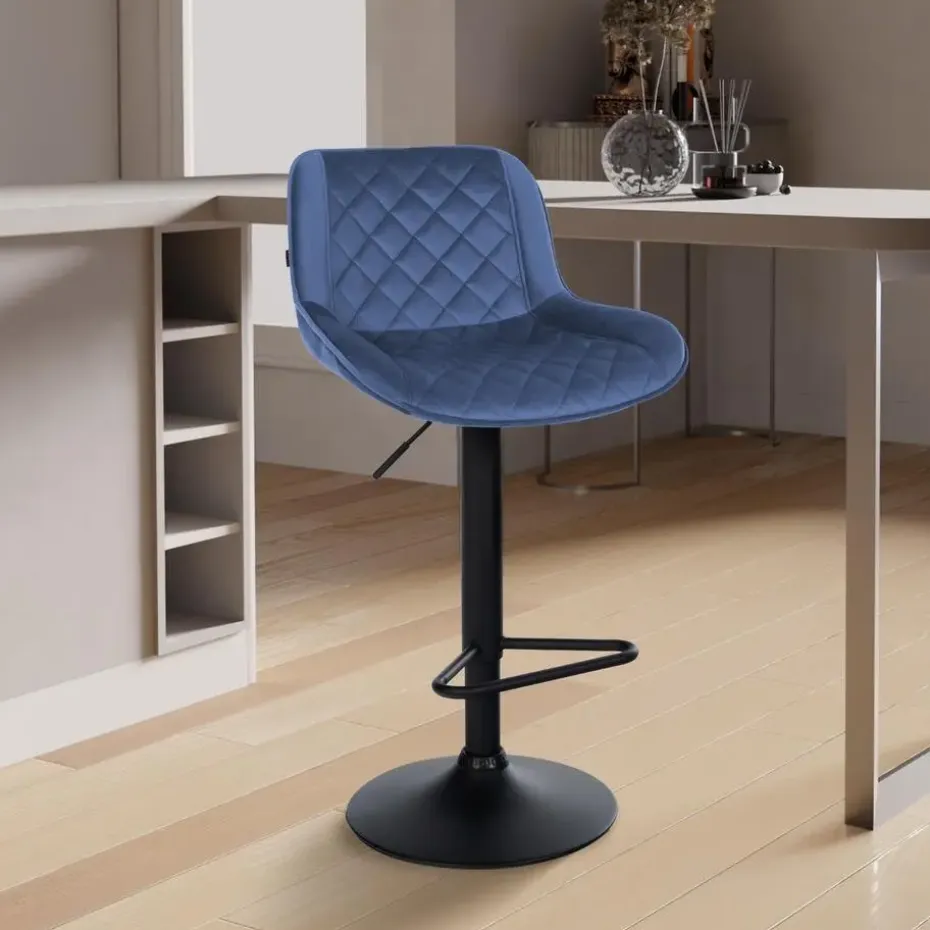 CLP Barkruk Kasson zwart Frame - Fluweel - blauw