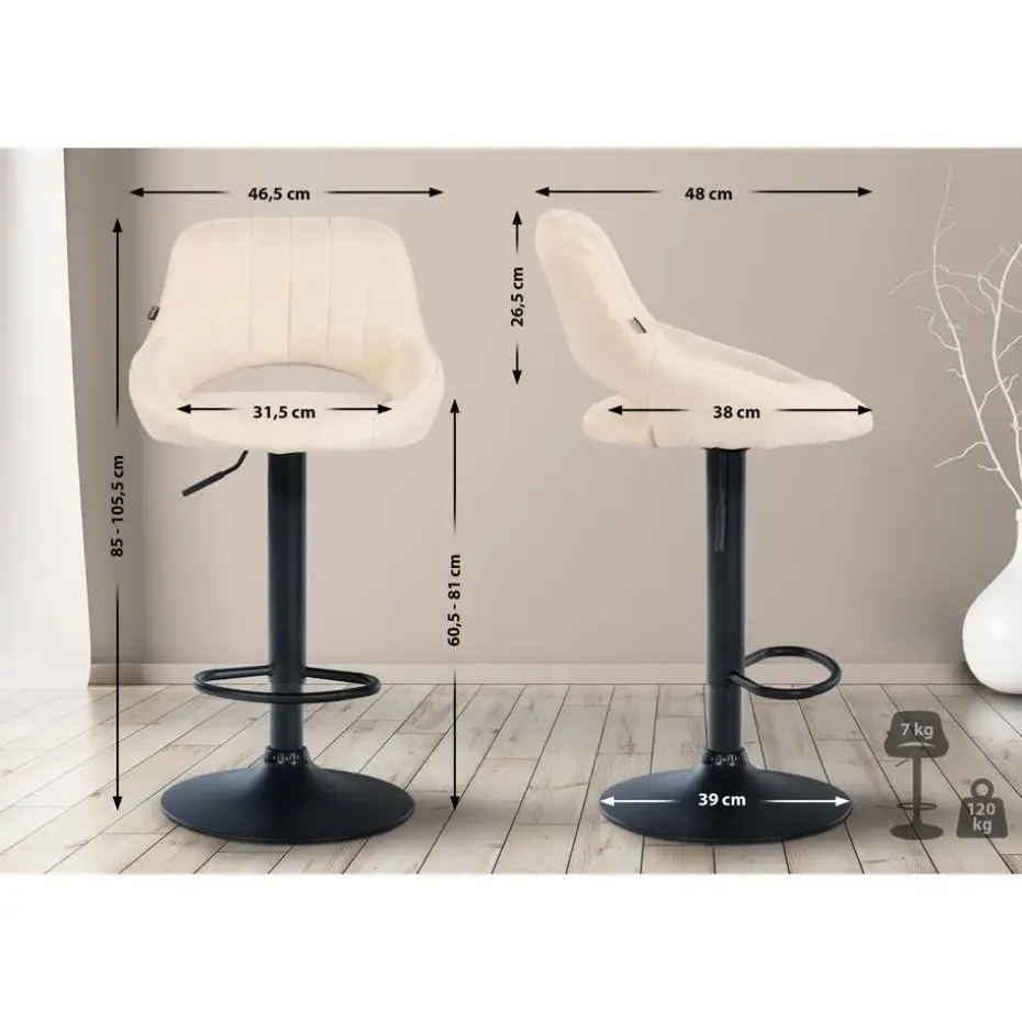 CLP Barkruk Milet zwart Frame - Stof - creme