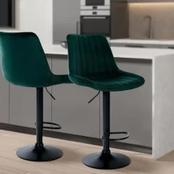 CLP Barkruk Toni zwart Frame - Fluweel - groen