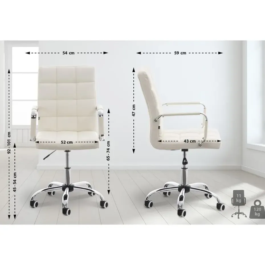 CLP Bureaustoel Deli V2 chroom Frame - Kunstleer - wit