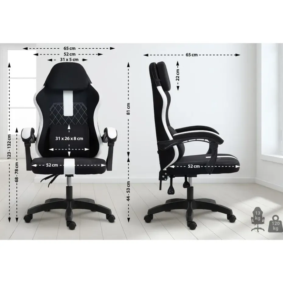 CLP Bureaustoel Miltona zwart Frame - Stof - zwart/wit