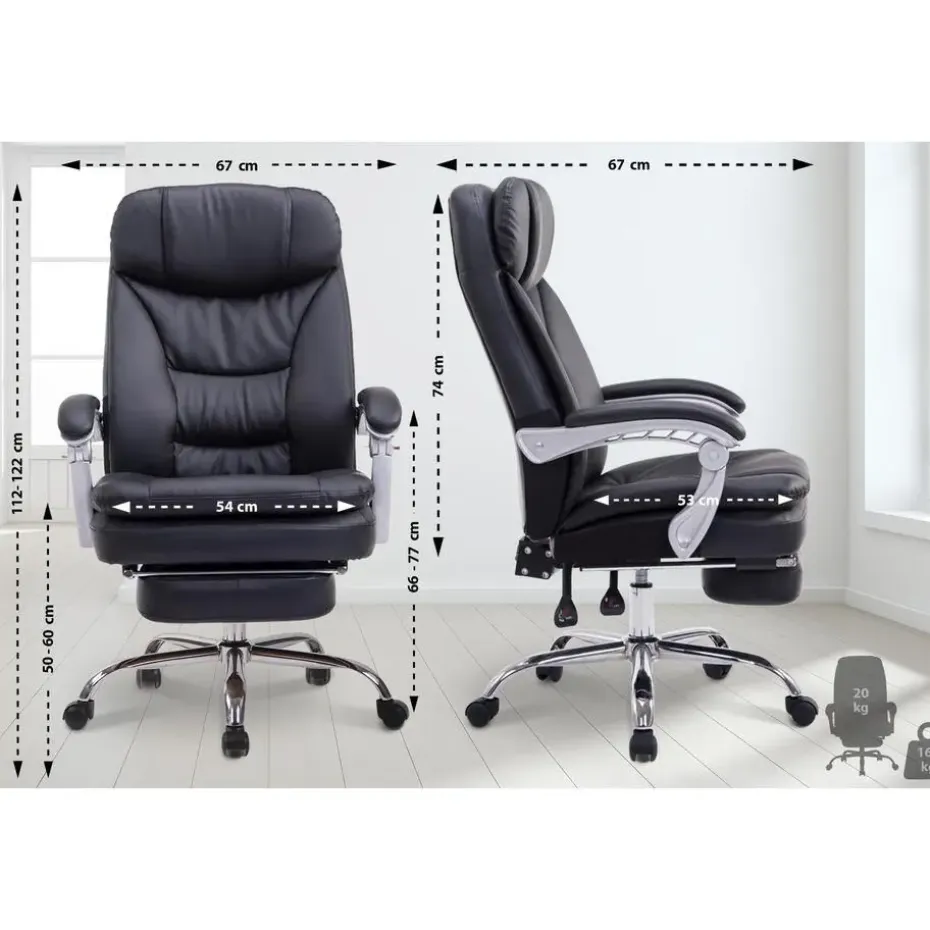 CLP Bureaustoel XL Troy chroom Frame - Kunstleer - zwart
