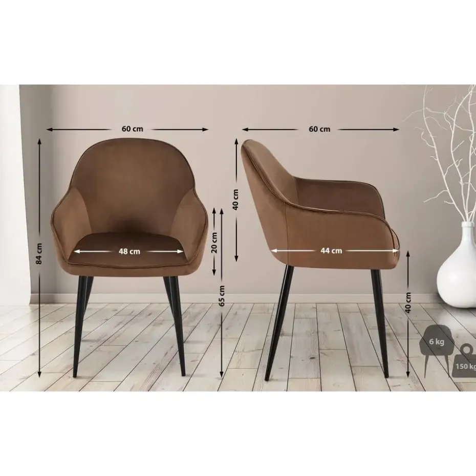 CLP Eetkamerstoel Boise mat zwart Frame - Fluweel - bruin