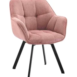 CLP Eetkamerstoel Jordi zwart Frame - Ribstof - roze