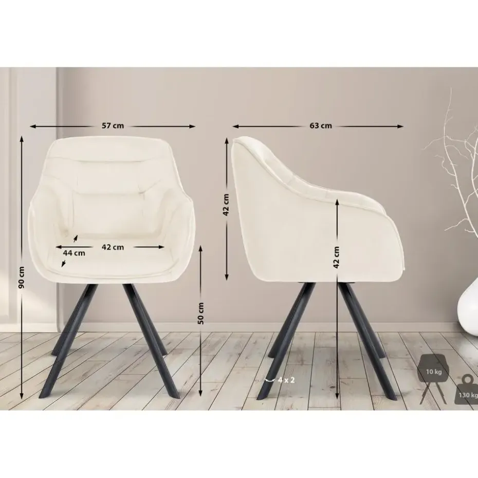 CLP Eetkamerstoel Russel zwart Frame - Fluweel - creme