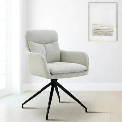 CLP Eetkamerstoel Somers zwart Frame - Stof - creme