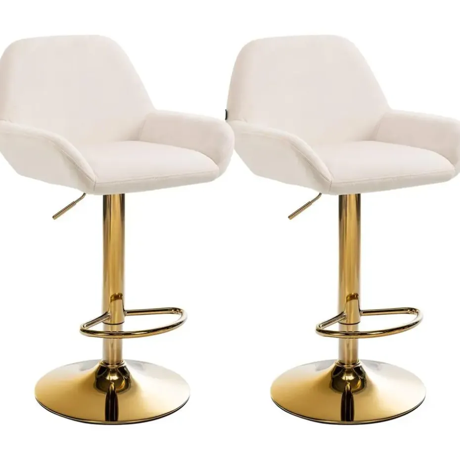 CLP Set van 2 Barkruk Braga goud Frame - Fluweel - creme