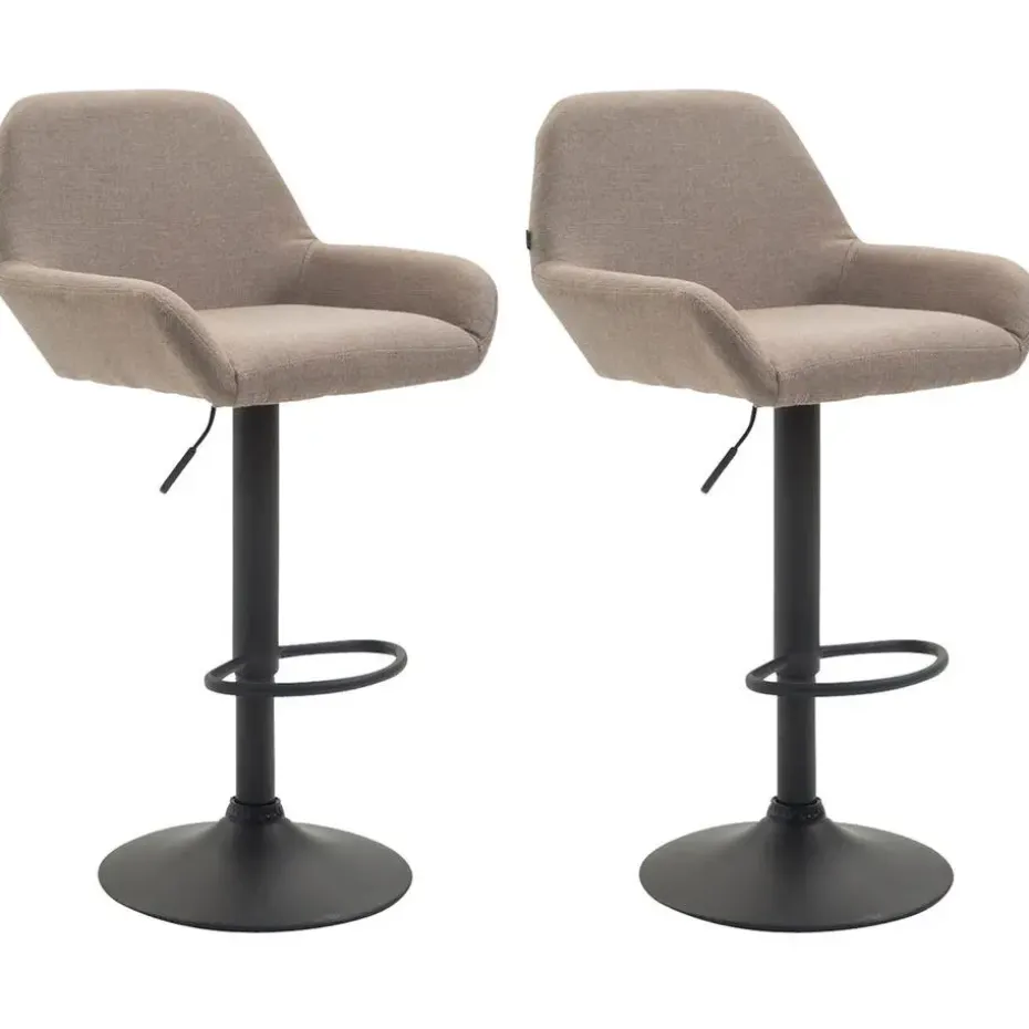 CLP Set van 2 Barkruk Braga zwart Frame - Stof - taupe