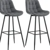 CLP Set van 2 Barkruk Dartford mat zwart Frame - Fluweel - donkergrijs
