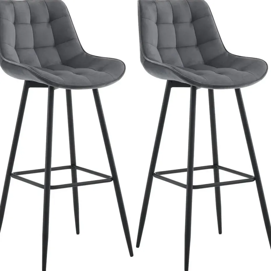 CLP Set van 2 Barkruk Dartford mat zwart Frame - Fluweel - donkergrijs