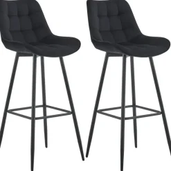 CLP Set van 2 Barkruk Dartford mat zwart Frame - Fluweel - zwart