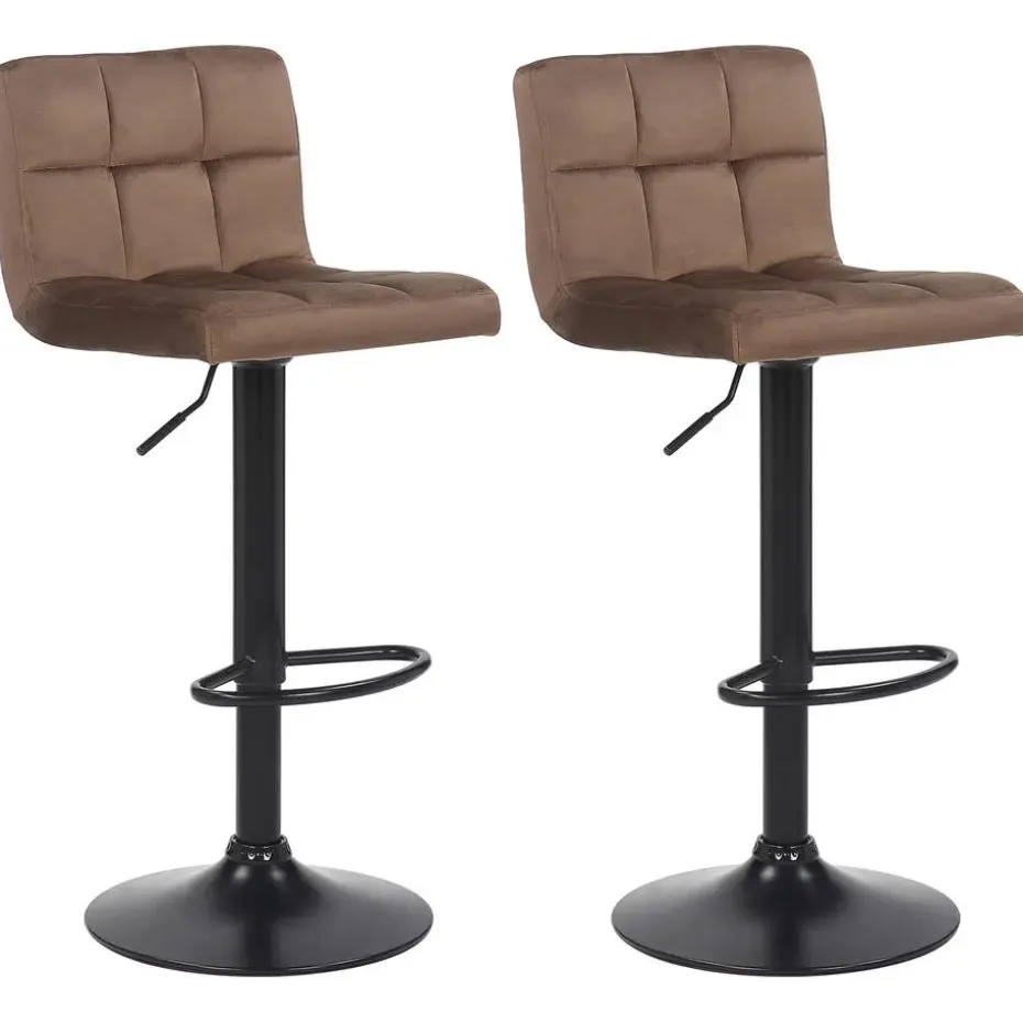 CLP Set van 2 Barkruk Feni zwart Frame - Fluweel - bruin