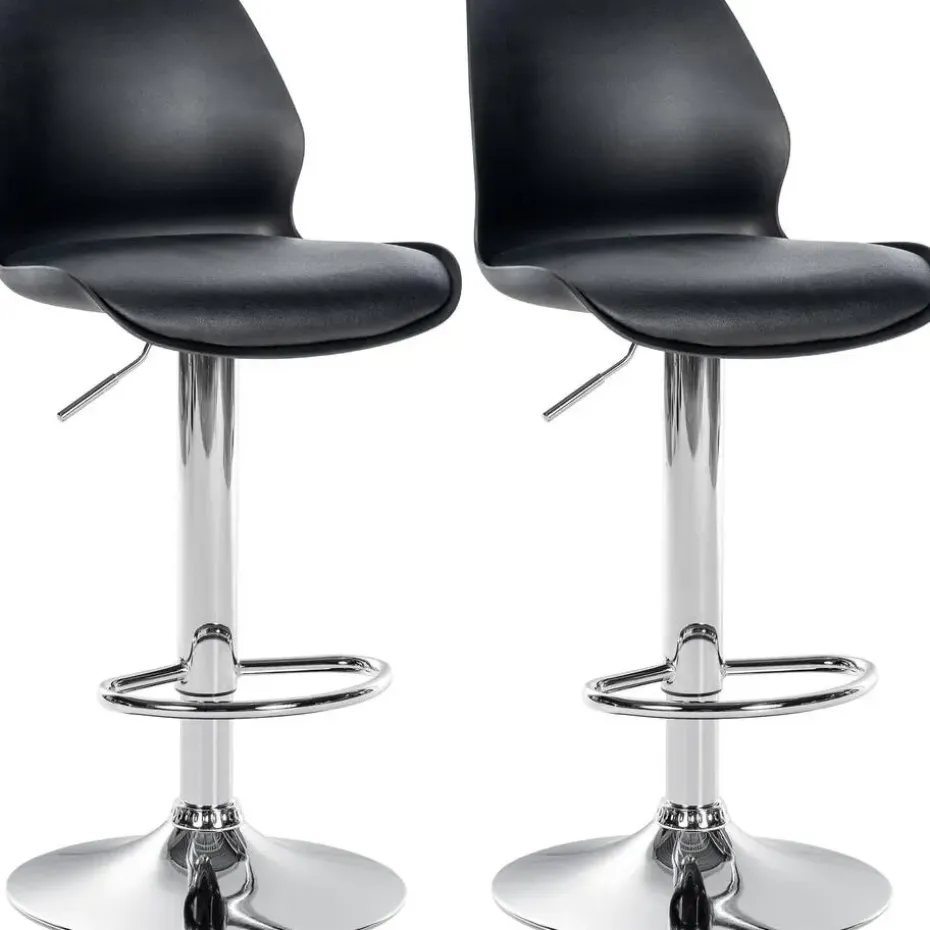 CLP Set van 2 Barkruk Gilbert chroom Frame - Kunststof - zwart