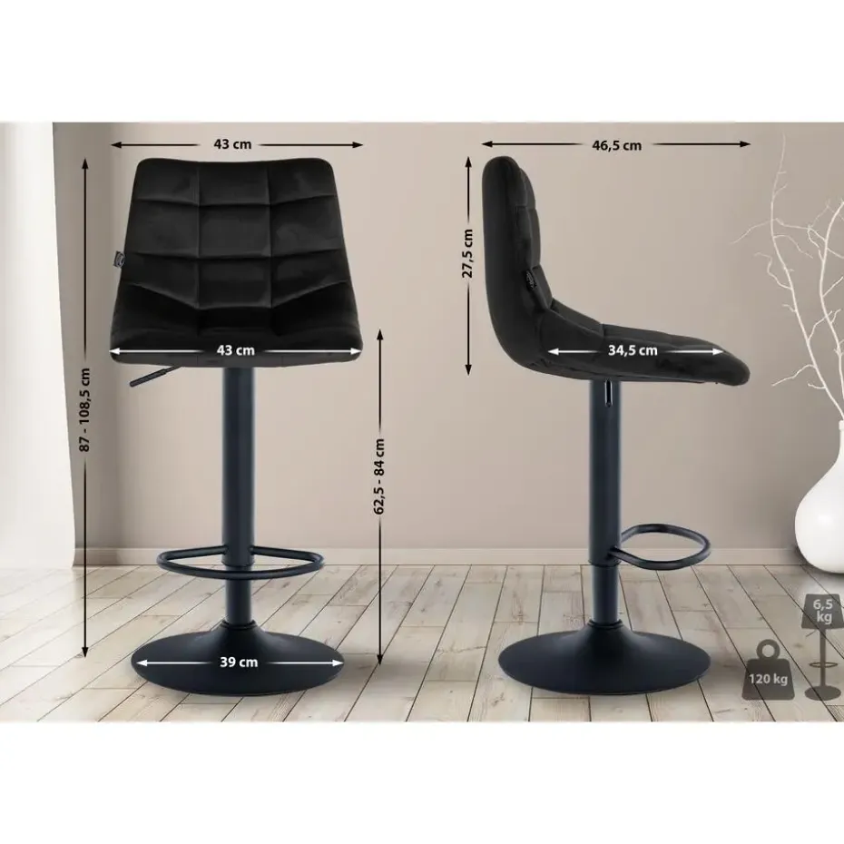 CLP Set van 2 Barkruk Jerry zwart Frame - Fluweel - zwart